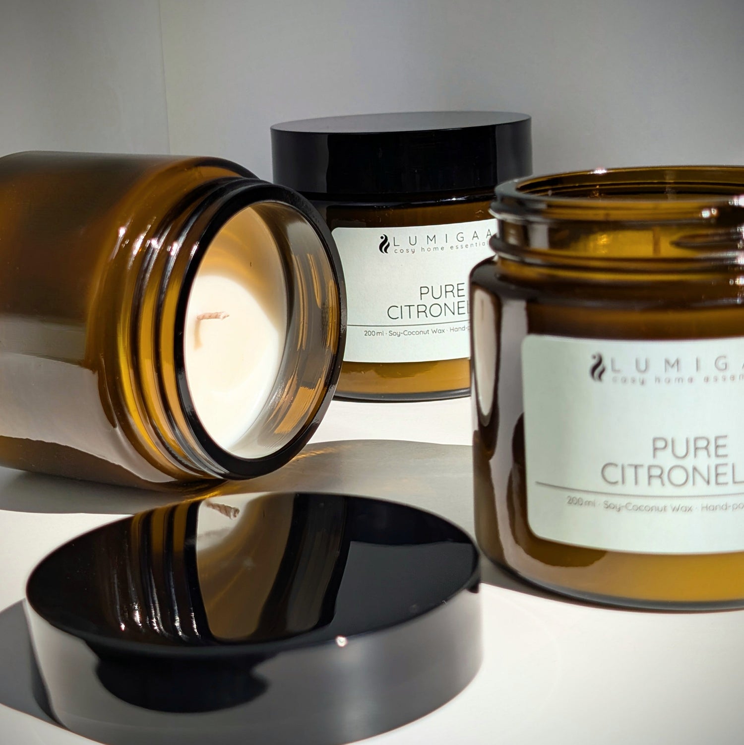 Kerze im Glas braun mit Deckel, Sojawachs