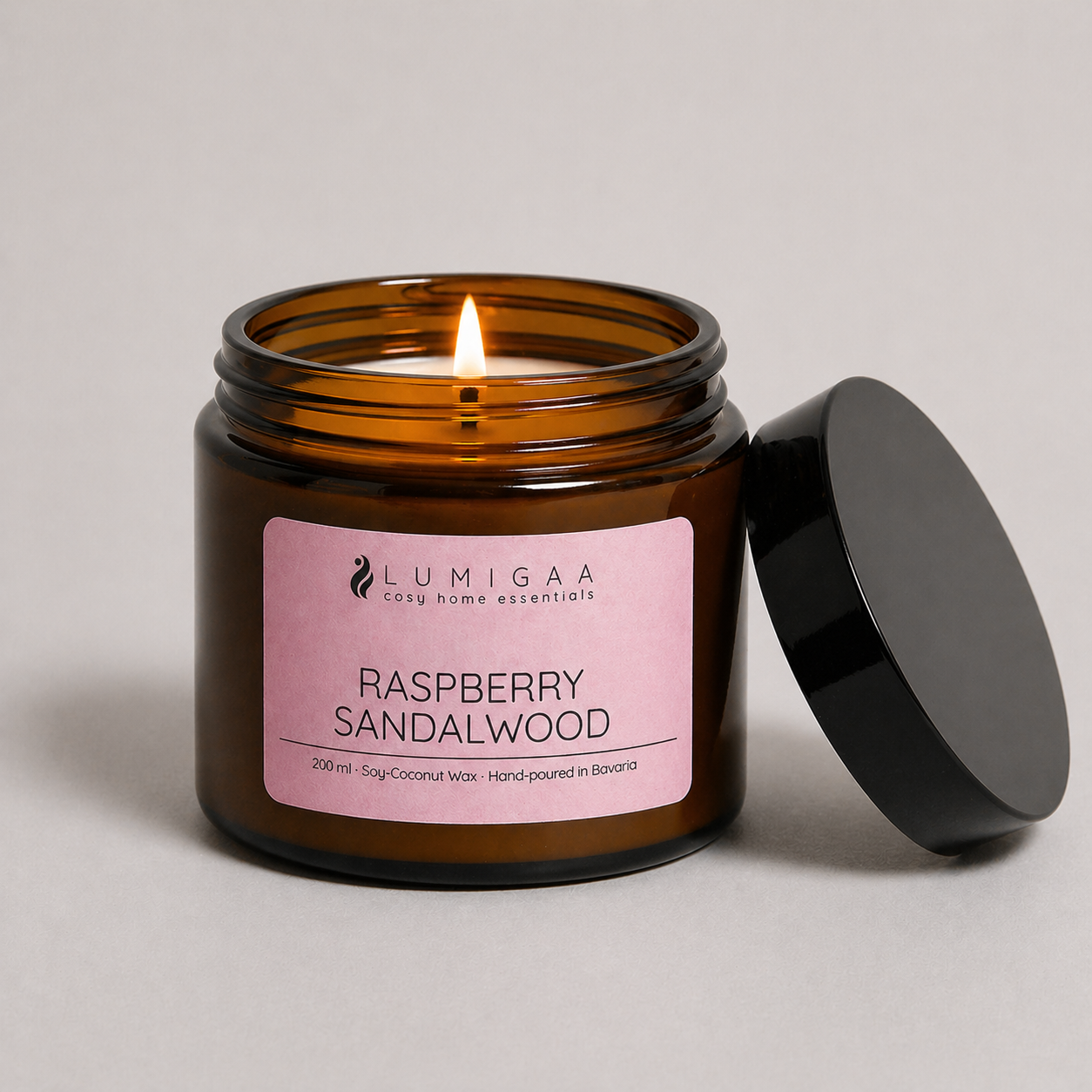 brennende Duftkerze im Glas, Duft Raspberry Sandalwood 