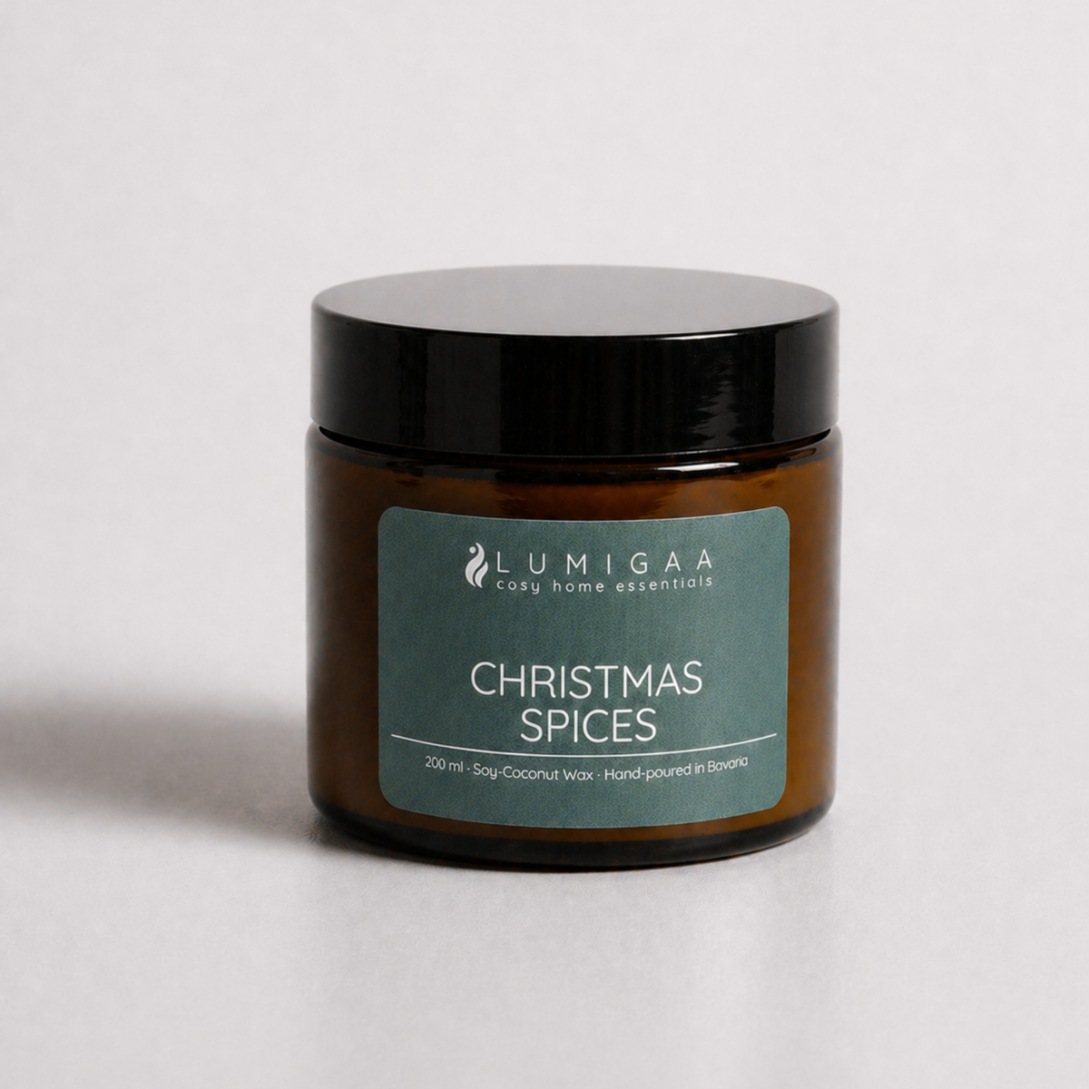 Duftkerze im Glas mit schwarzem Deckel, Duft Christmas Spices
