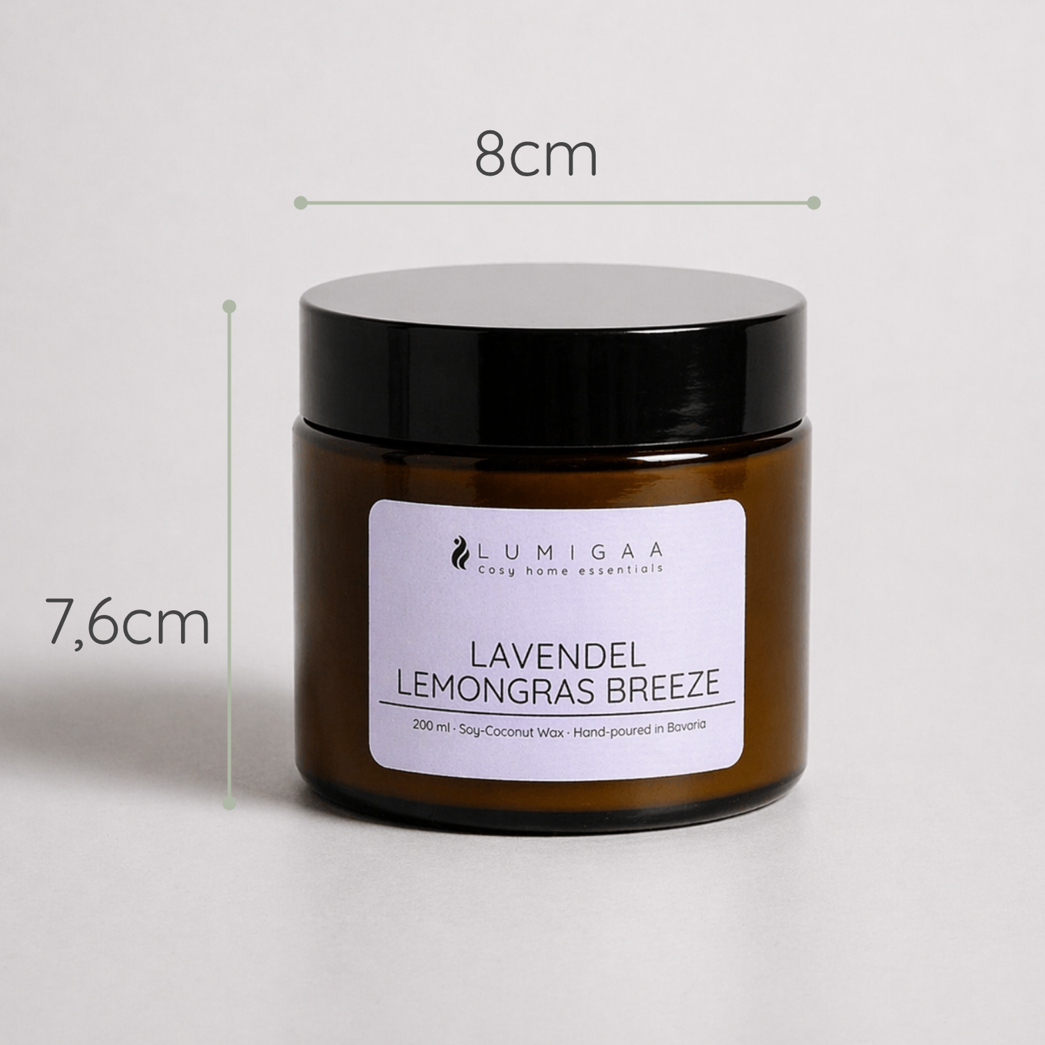 Duftkerze im Glas mit schwarzem Deckel, Duft Lavendel Lemongras Breeze, 7,6 cm hoch, 8 cm Durchmesser