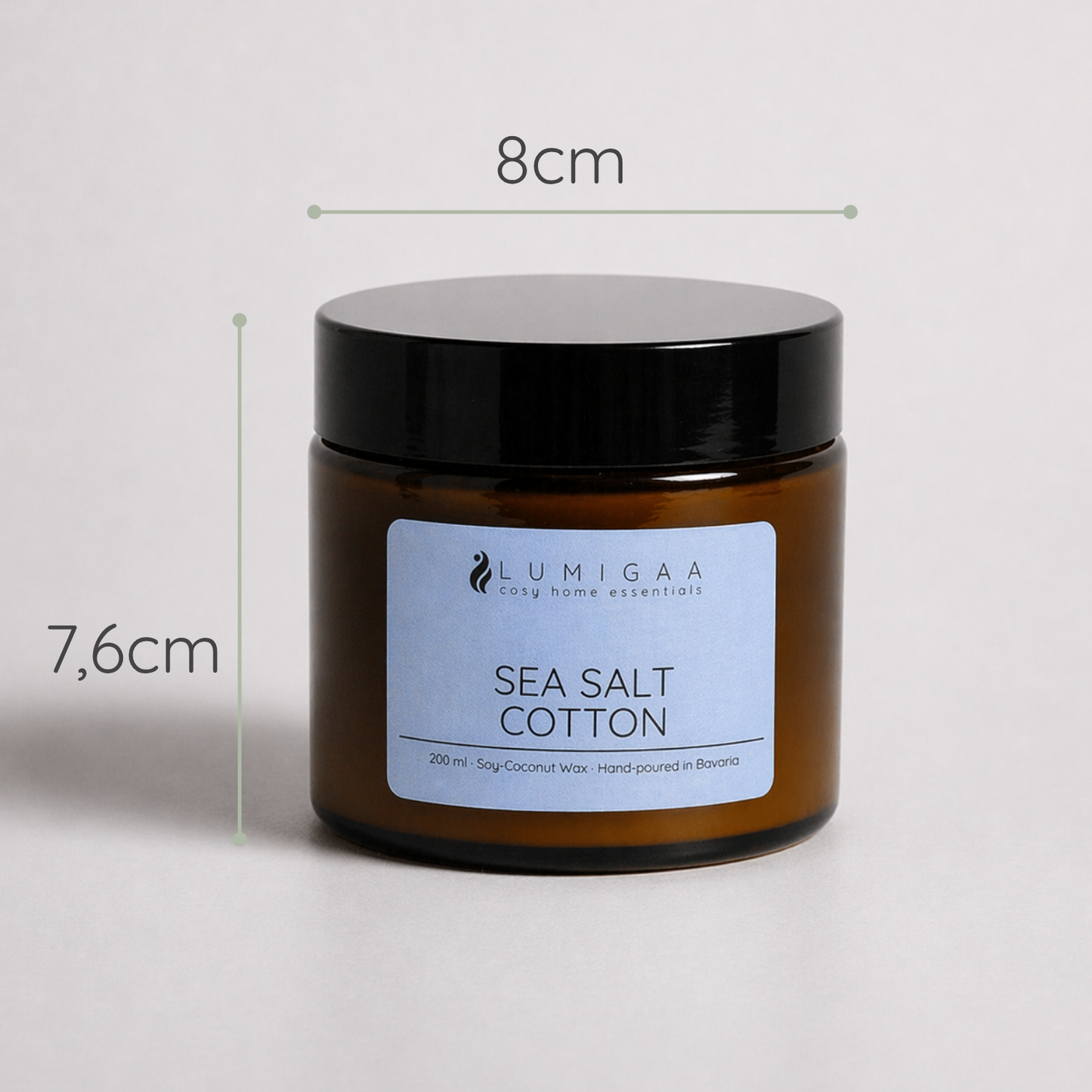 Duftkerze im Glas mit schwarzem Deckel, Sea Salt Cotton, 7,6 cm hoch, 8 cm Durchmesser