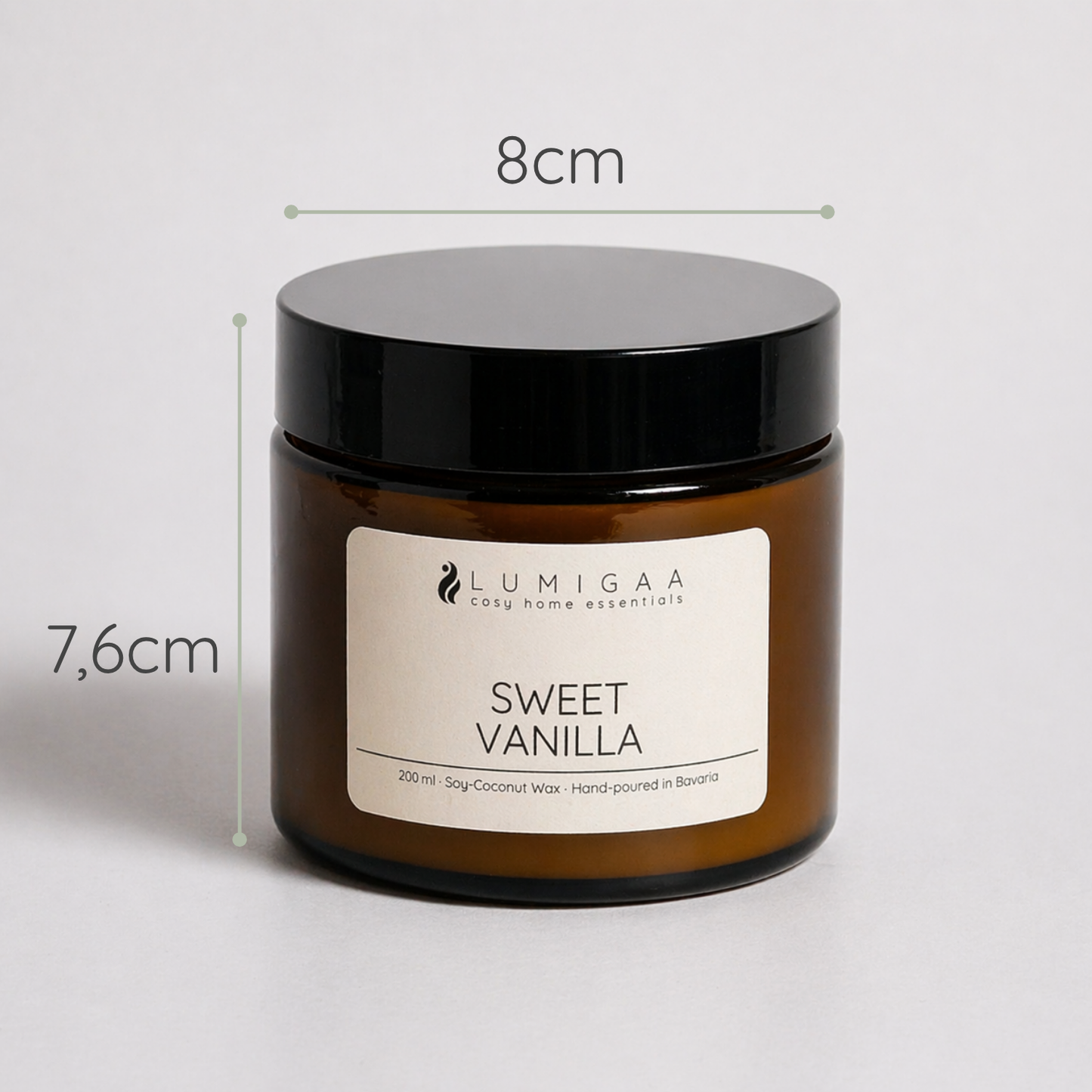 Duftkerze im Glas mit schwarzem Deckel, Duft Sweet Vanilla, 7,6 cm hoch, 8 cm Durchmesser