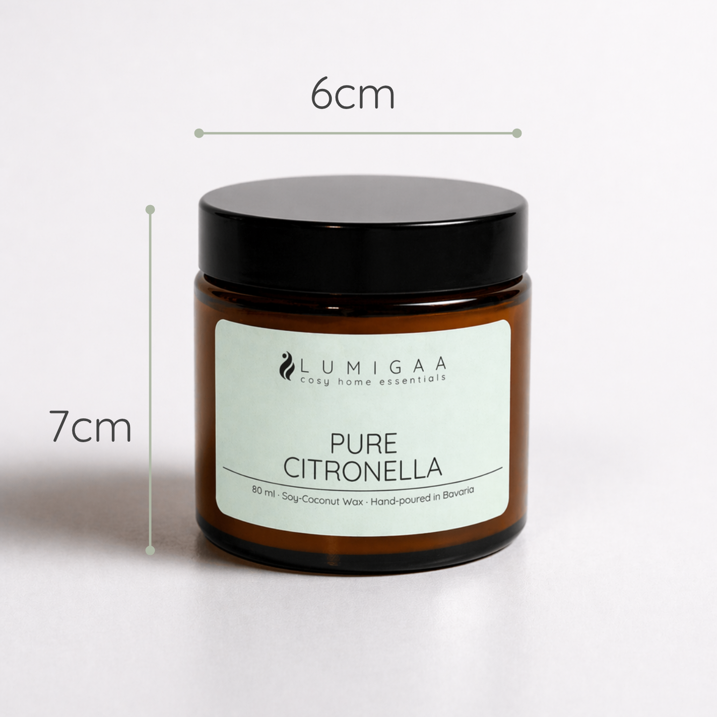 Duftkerze im Glas mit schwarzem Deckel, Duft Pure Citronella, 7 cm hoch, 6 cm Durchmesser