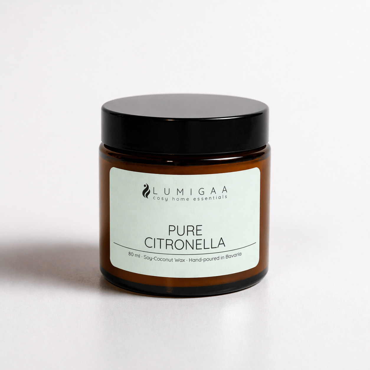 Duftkerze im Glas mit schwarzem Deckel, Duft Pure Citronella